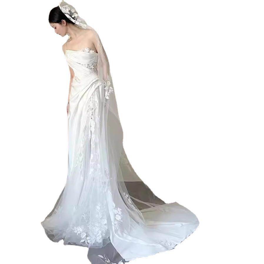 Elegant Satin Lace Fishtail Wedding Dress - Tube Top & Sleeveless Style - Buy Center