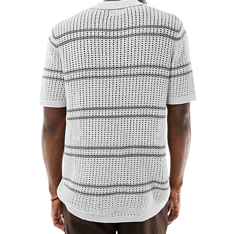 Men's Khaki Knitwear Cardigan - Stylish Lapel Design & Short Sleeve - Buy Center