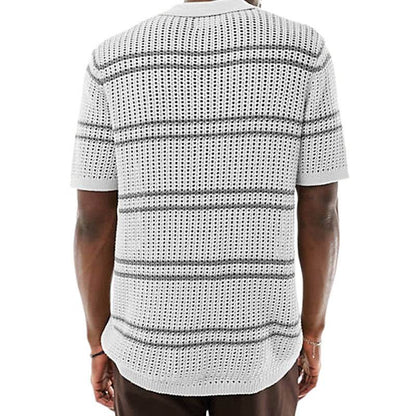 Men's Khaki Knitwear Cardigan - Stylish Lapel Design & Short Sleeve - Buy Center
