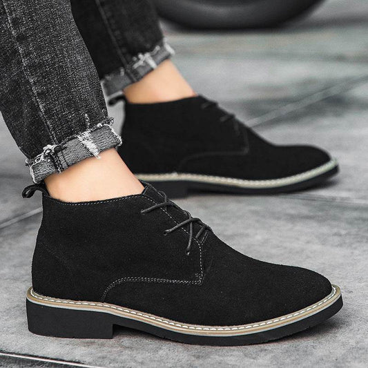 Mid-Top Men's Cowhide Suede Boots - Stylish Lace-Up Comfort & Durability - Buy Center