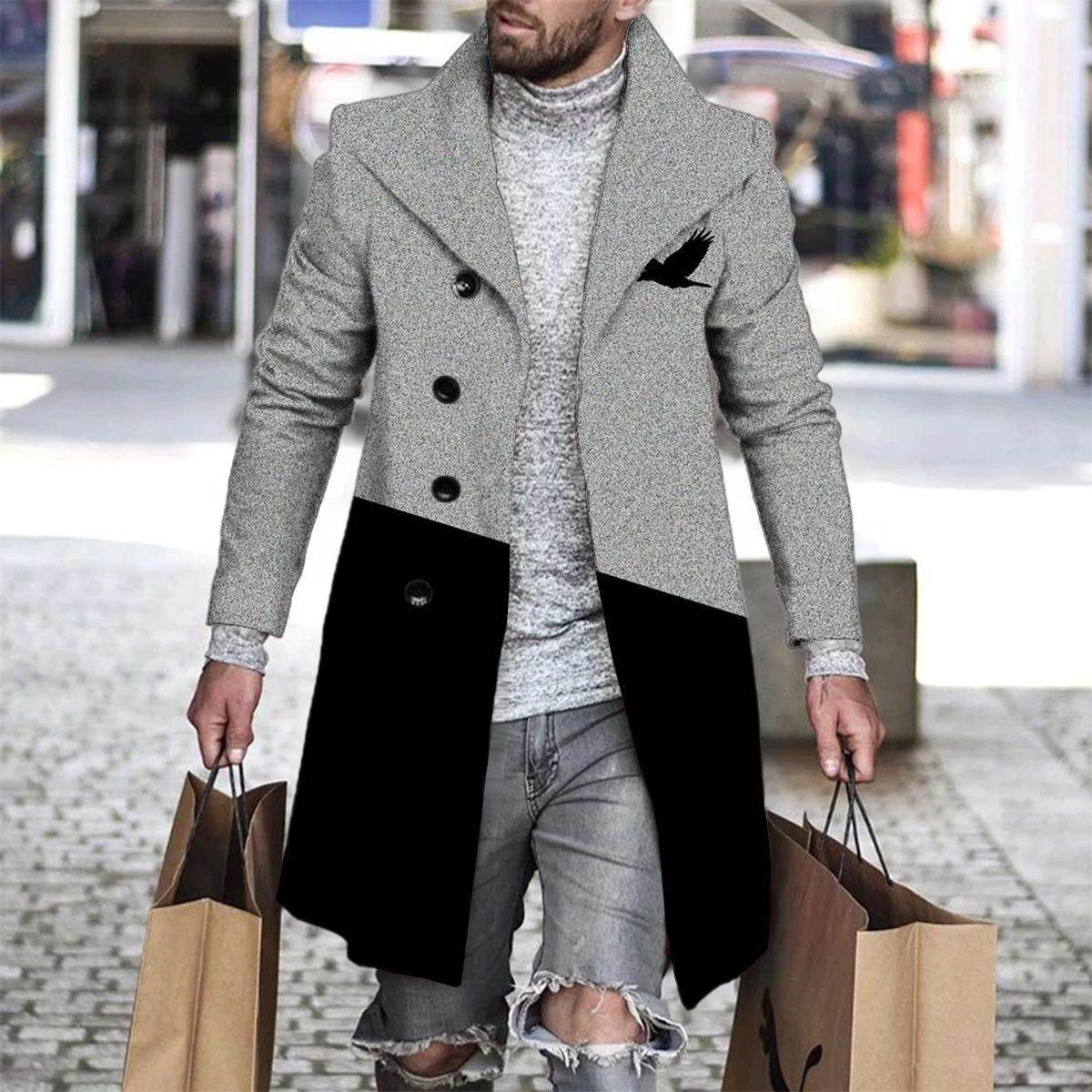 Stylish 3D Digital Printing Men's Woolen Trench Coat - Premium Fashion 2025 - Buy Center