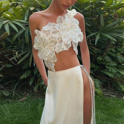 Backless Sequined Lace-up Top & Long Skirt Suit - Stylish Polyester Set - Buy Center