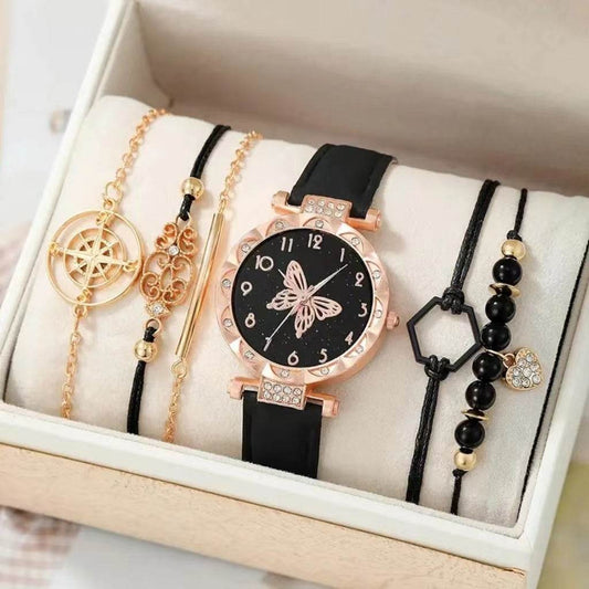 Buycenter Women's Quartz Watch Set - Elegant Black with Bracelets - Buy Center
