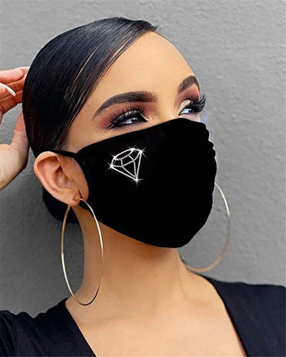 Cotton Dustproof Riding Mask - Black with Flashing Diamonds & Rhinestones - Buy Center