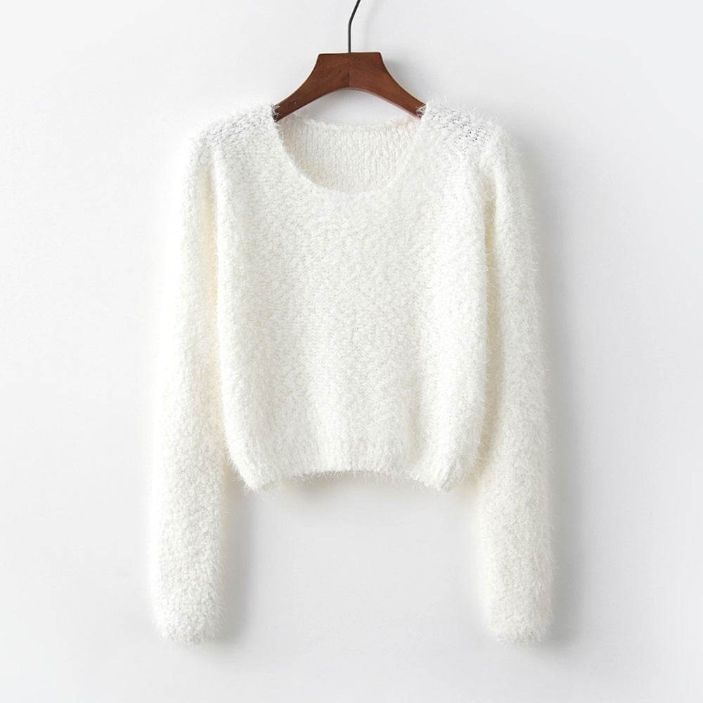 Solid Color Round Neck Pullover Sweater - Trendy Casual for Women - Buy Center
