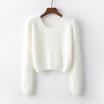 Solid Color Round Neck Pullover Sweater - Trendy Casual for Women - Buy Center
