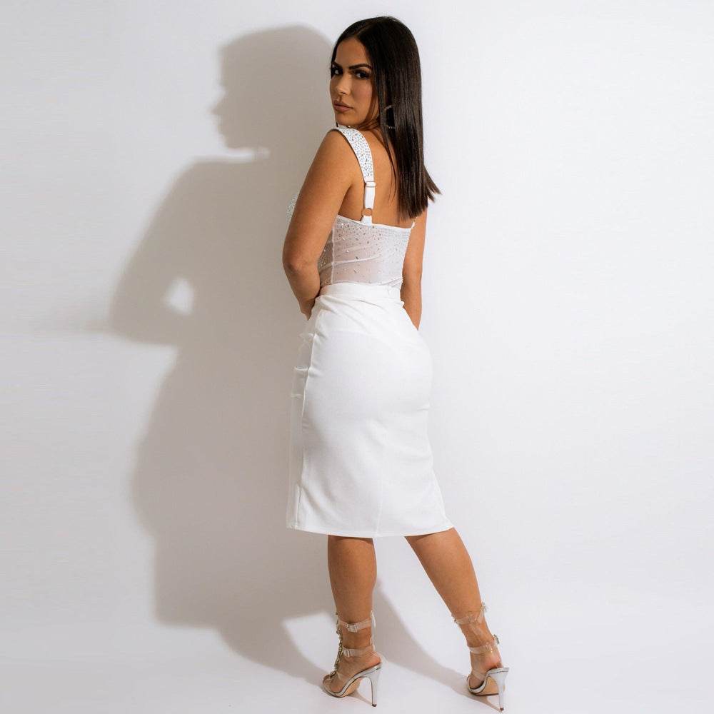 Elegant Rhinestone Backless Two-Piece Set - Stylish Bridesmaid Dress 2025 - Buy Center