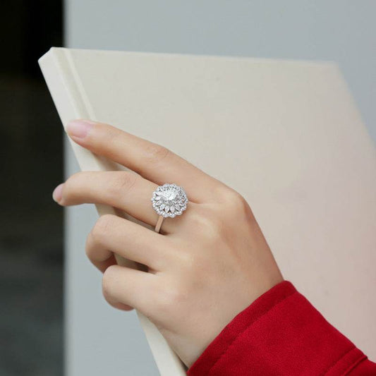 S925 Silver Moissanite Flower Ring - Adjustable Trendy Women's Jewelry - Buy Center
