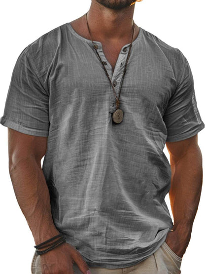 Men's Stand Collar Short Sleeve Cardigan Shirt - Stylish Striped Design - Buy Center