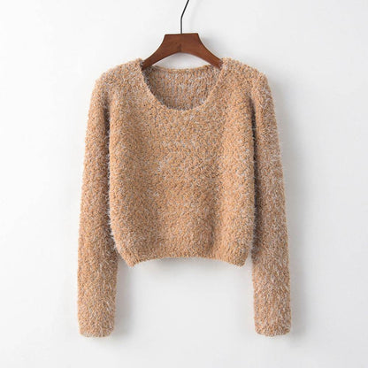 Solid Color Round Neck Pullover Sweater - Trendy Casual for Women - Buy Center