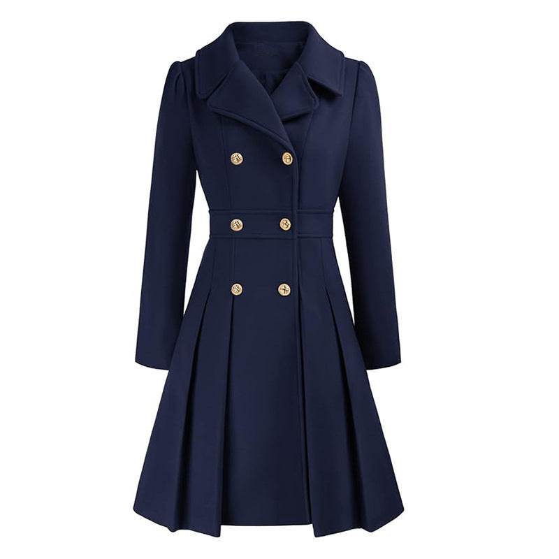 Women's A-Line Pea Coat - Double Breasted Windbreaker with Pockets - Buy Center