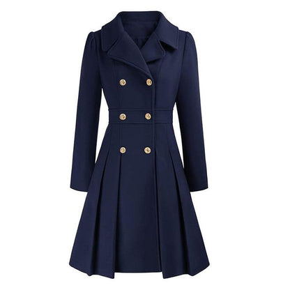 Women's A-Line Pea Coat - Double Breasted Windbreaker with Pockets - Buy Center