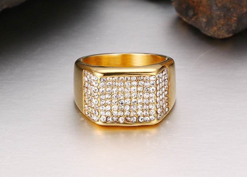 Stylish Titanium Steel Diamond Men's Ring - Geometric Design for Modern Elegance - Buy Center