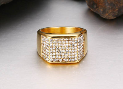 Stylish Titanium Steel Diamond Men's Ring - Geometric Design for Modern Elegance - Buy Center
