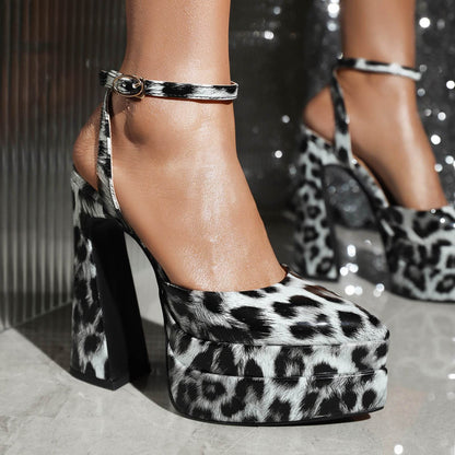 Women's Leopard Print Waterproof Heels - Chic Platform Pumps for 2025 - Buy Center