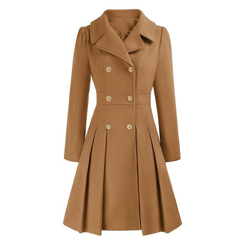 Women's A-Line Pea Coat - Double Breasted Windbreaker with Pockets - Buy Center