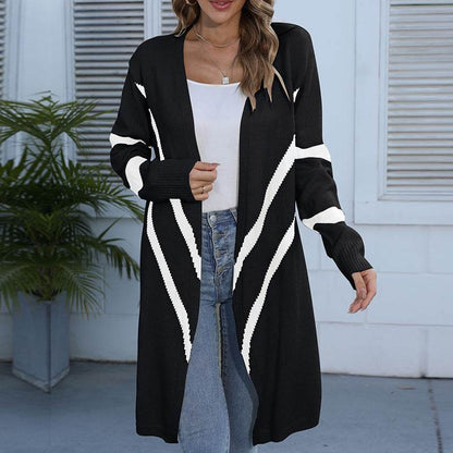 Buycenter Geometric Knitted Sweater Coat - Stylish Cardigan in Black & Blue - Buy Center
