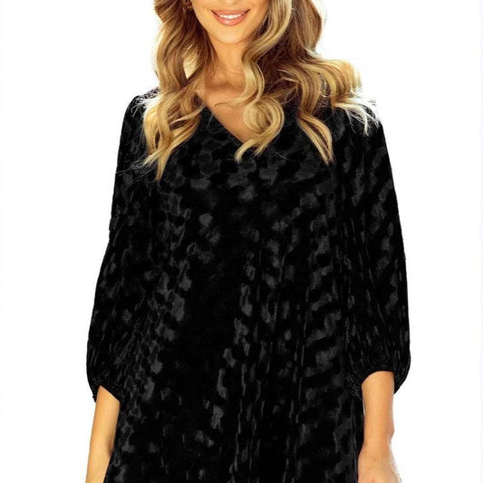 Autumn Velvet V-Neck Dress - Elegant Lantern Sleeves & Flattering Fit - Buy Center