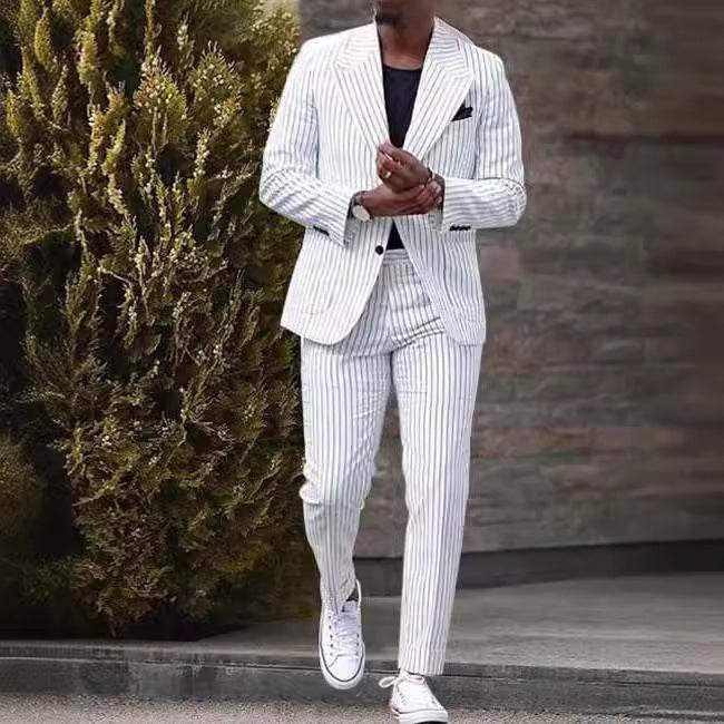 American Light Luxury Striped Suit - Slim Fit Business Casual Trousers - Buy Center