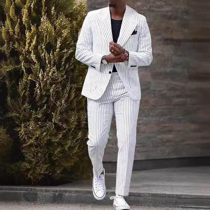 American Light Luxury Striped Suit - Slim Fit Business Casual Trousers - Buy Center