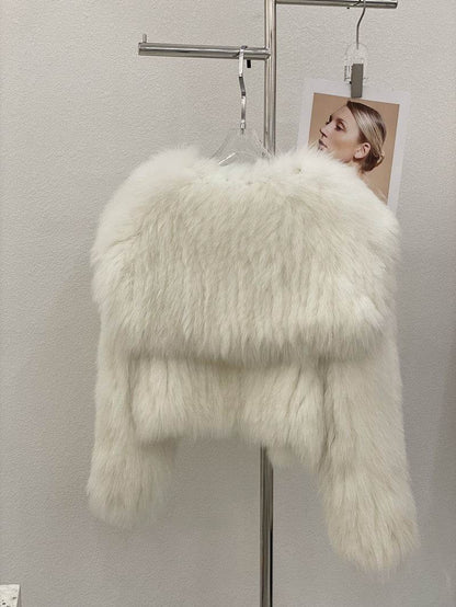 Buycenter Women's Fur Young Coat - Stylish Lapel Design, Short Length - Buy Center