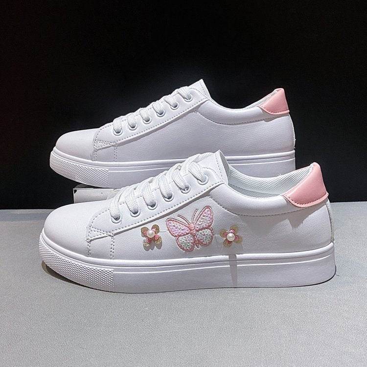 Buycenter Women's Flat Sneakers with Bow - Stylish Floral Design, Non-Slip - Buy Center