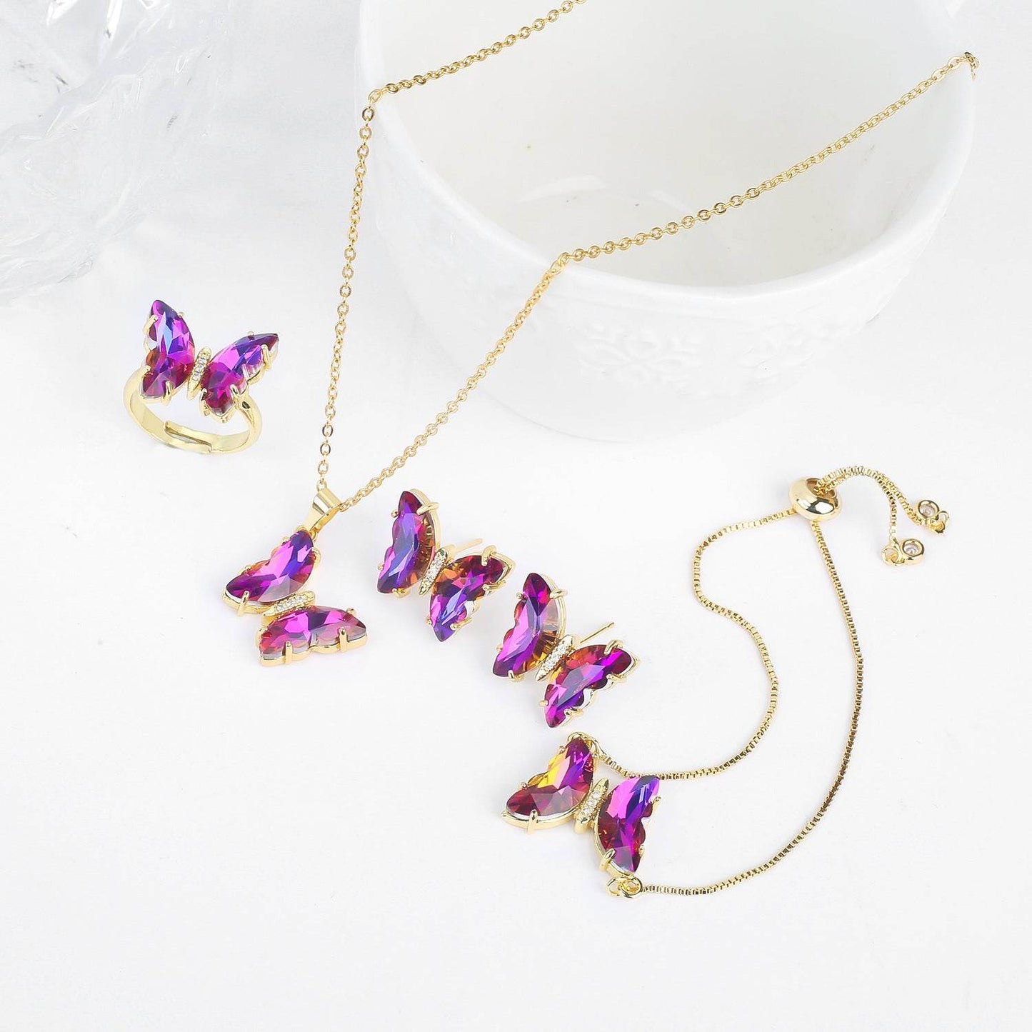 Buycenter Lucky Crystal Butterfly Jewelry Set - Necklace, Earrings & More - Buy Center