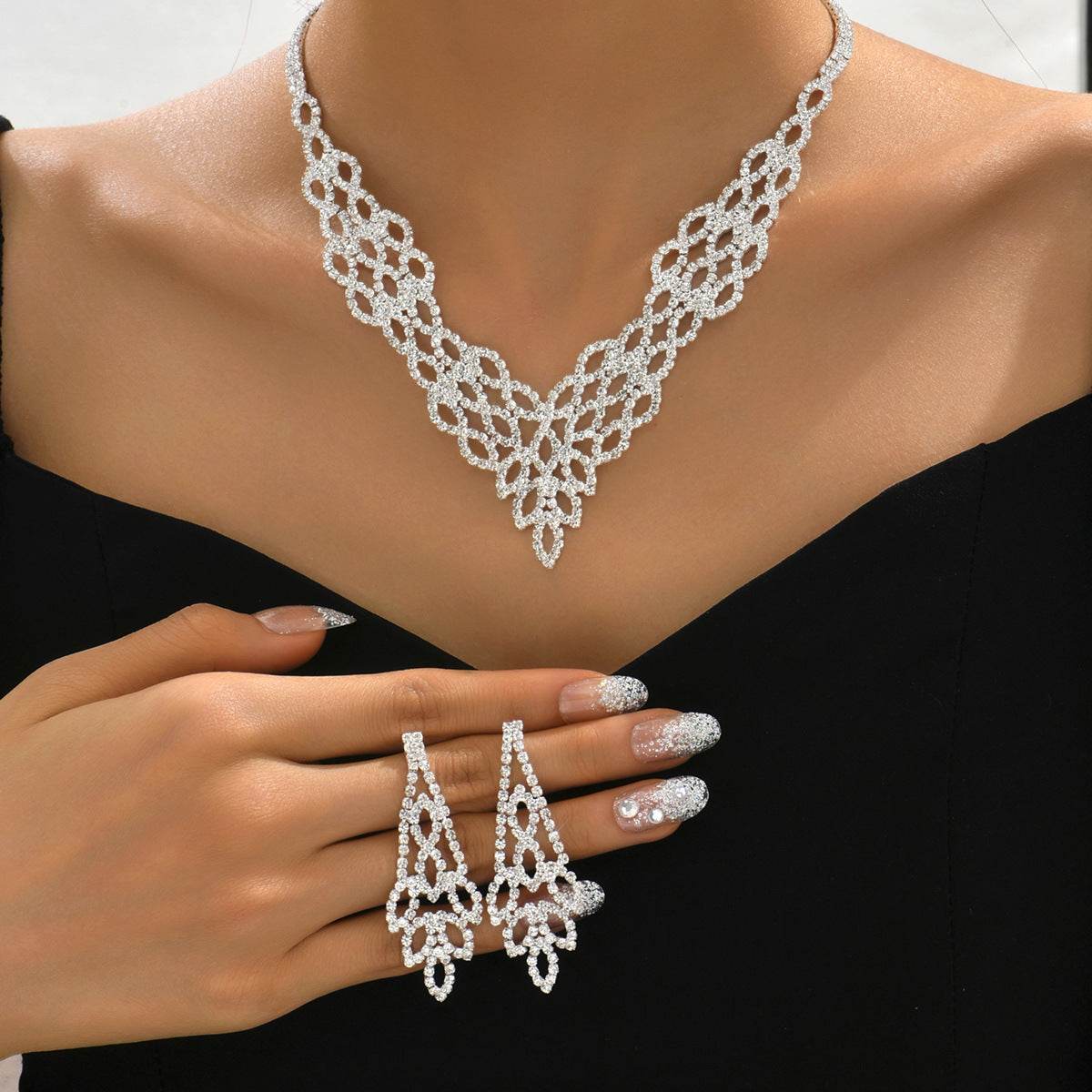 Silver Crystal Stone Necklace Set - Trendy Sun & Moon Jewelry for Women - Buy Center