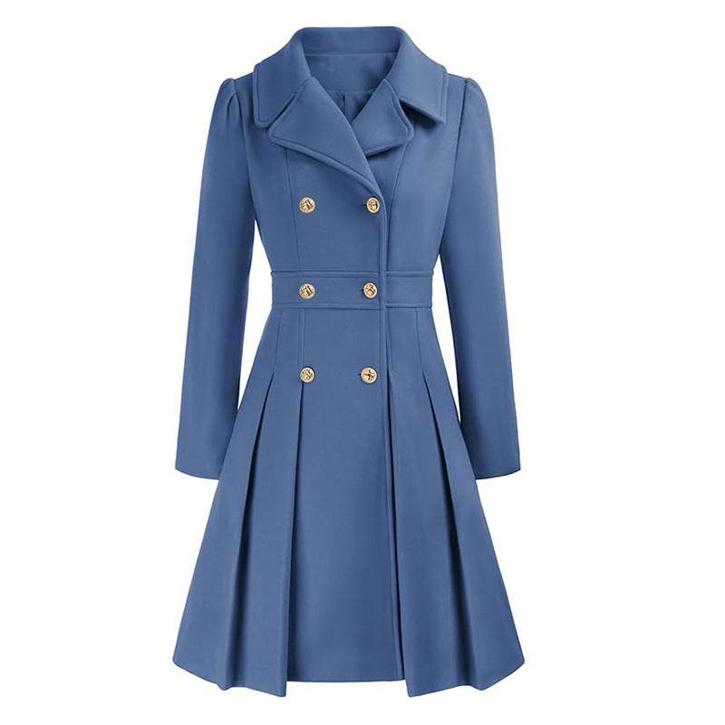 Women's A-Line Pea Coat - Double Breasted Windbreaker with Pockets - Buy Center