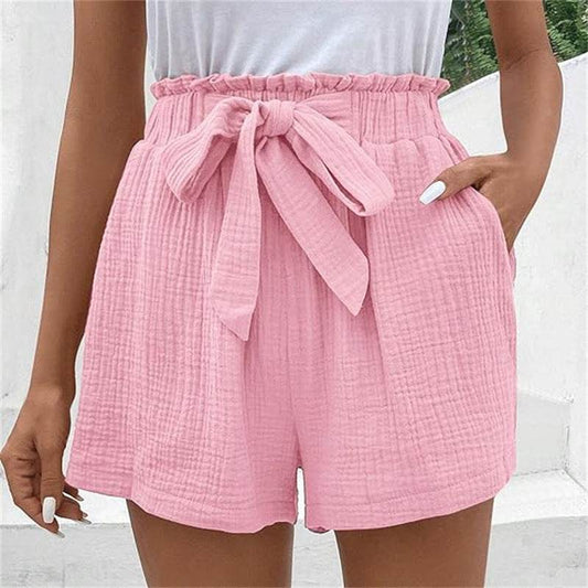 Women's Elastic Waist Casual Shorts - Trendy Wide Leg Design, Solid Colors - Buy Center