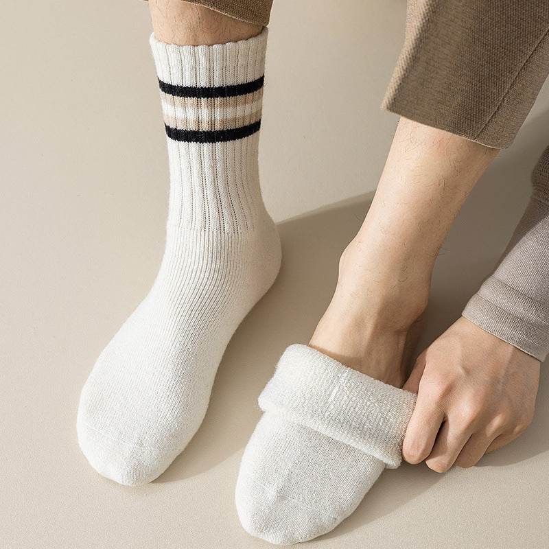 Men's Fleece-Lined Cotton Sports Stockings - Stripes & Plaid Patterns - Buy Center