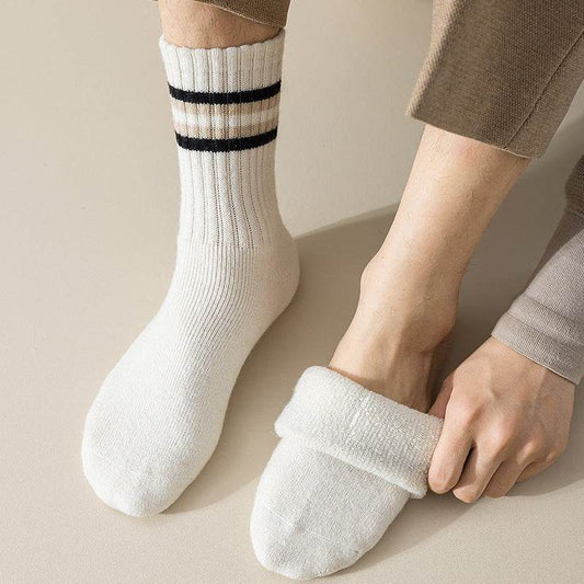 Men's Fleece-Lined Cotton Sports Stockings - Stripes & Plaid Patterns - Buy Center
