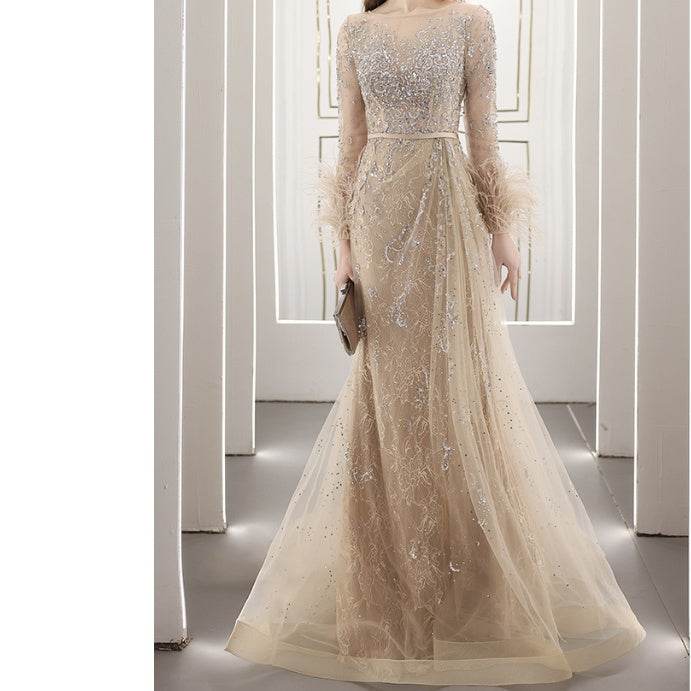 Buycenter Diamond-Encrusted Evening Dress - Stylish U-Neck Design - Buy Center