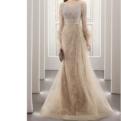 Buycenter Diamond-Encrusted Evening Dress - Stylish U-Neck Design - Buy Center