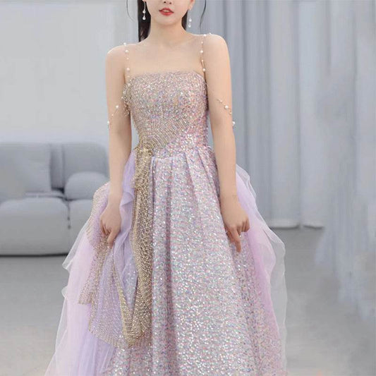 Light Purple Evening Dress - Stylish Host Star Sky Toast Suit - Buy Center
