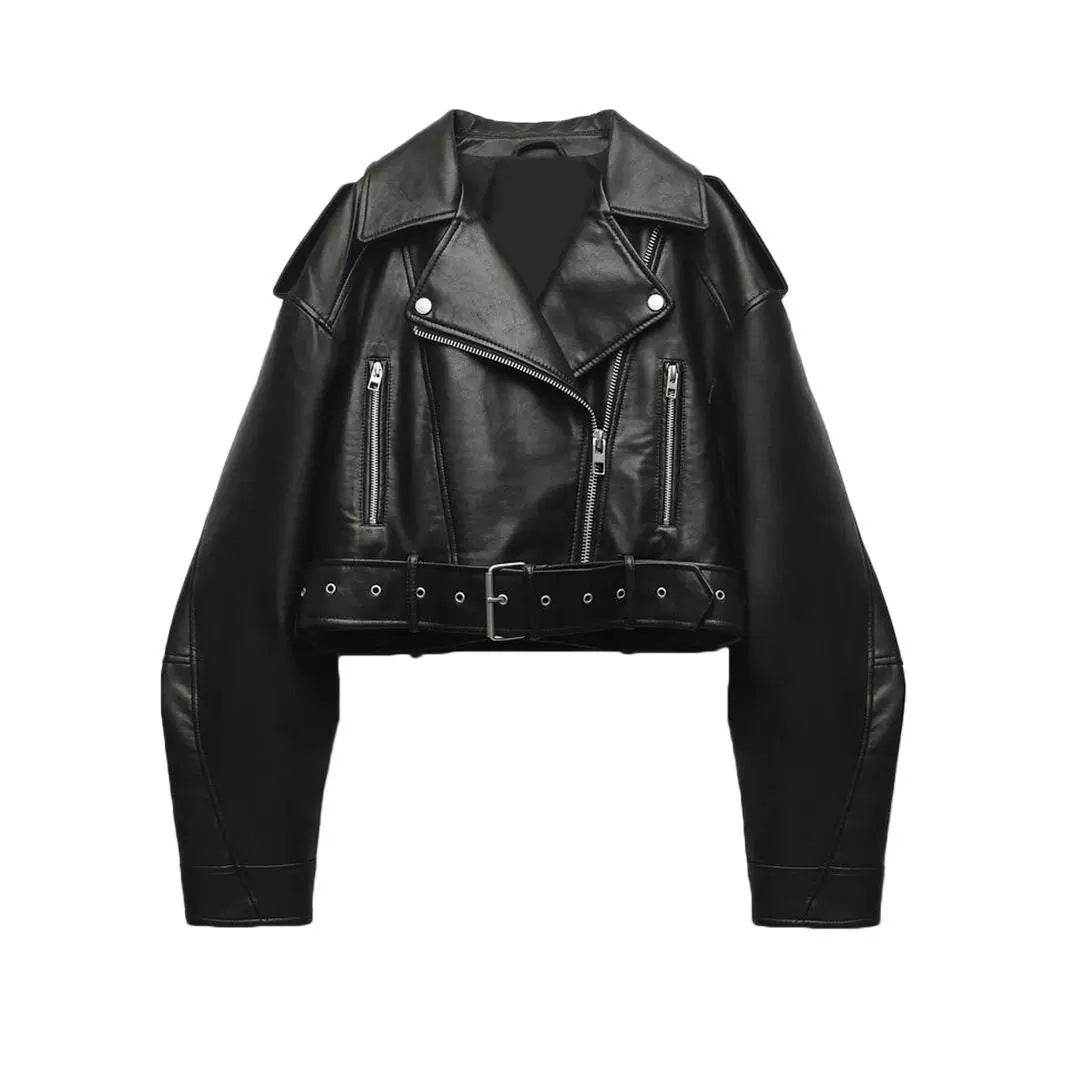Trendy Washed Faux Leather Motorcycle Jacket - Chic Zipper Style 2025 - Buy Center