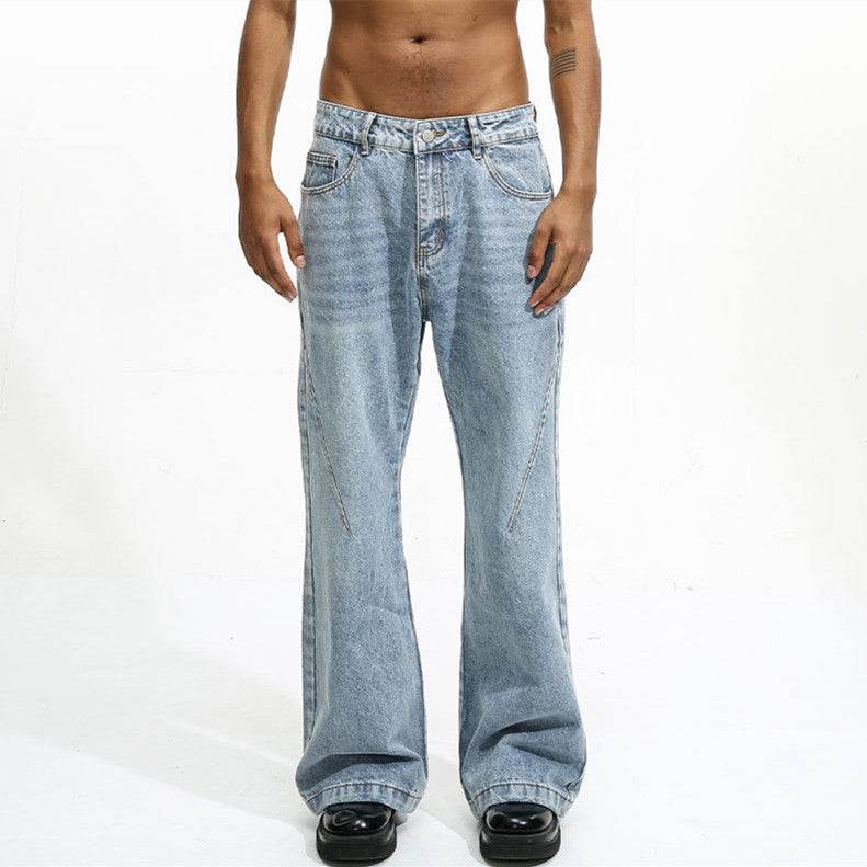 Buycenter Men's Vintage White Washed Straight Jeans - Light Blue Casual Style - Buy Center