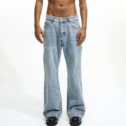 Buycenter Men's Vintage White Washed Straight Jeans - Light Blue Casual Style - Buy Center