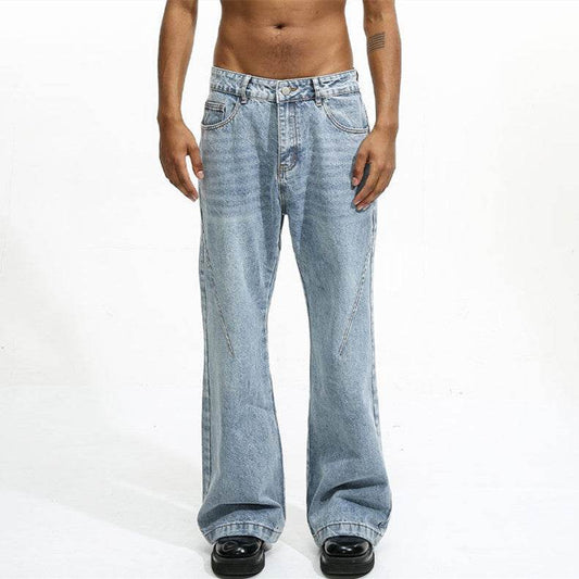 Buycenter Men's Vintage White Washed Straight Jeans - Light Blue Casual Style - Buy Center