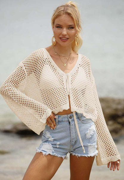 Buycenter Women's Lace-up Cardigan Blouse - Sun Protection, Long-sleeved - Buy Center