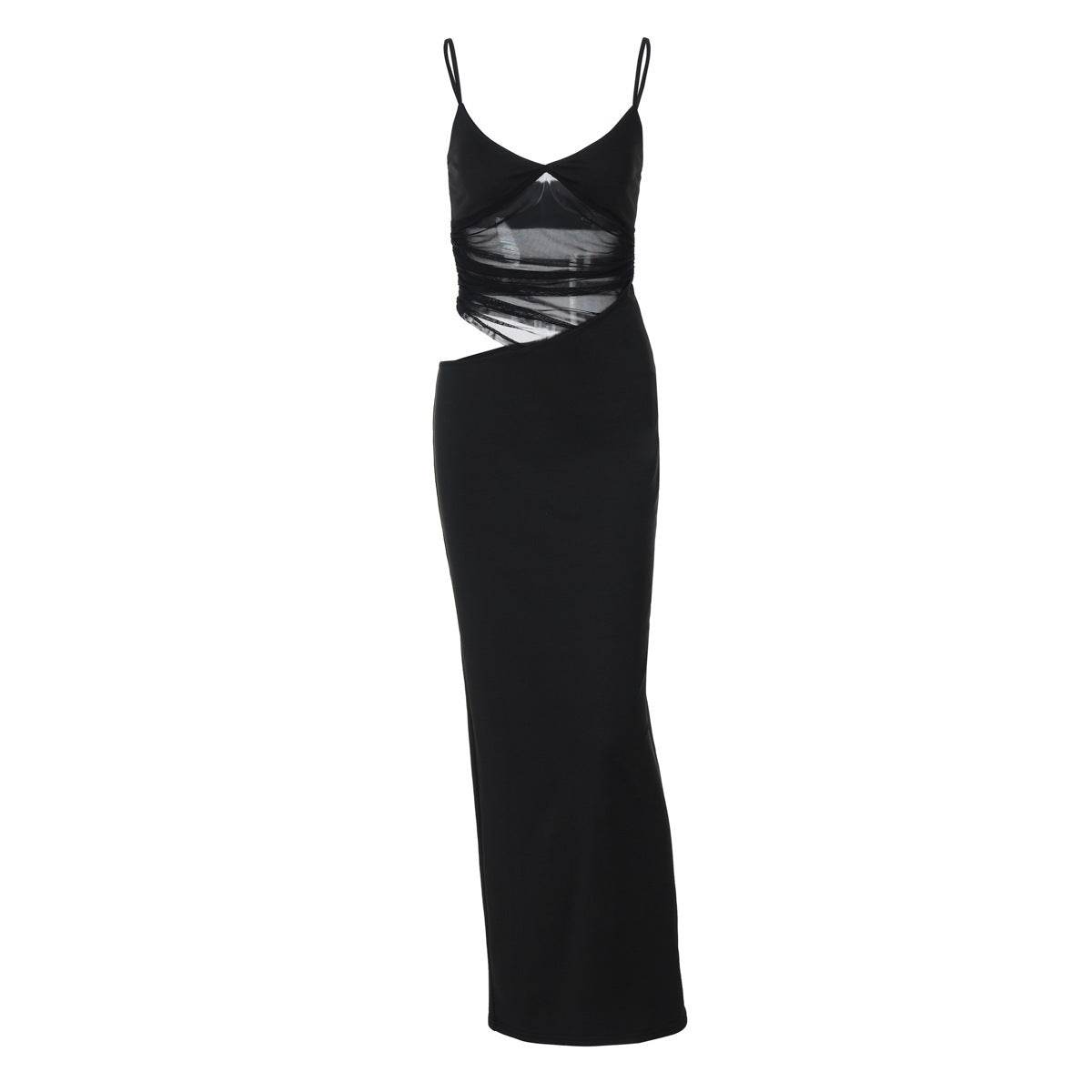 Sexy Black Sling Dress - Trendy Mesh Patchwork for Winter Fashion - Buy Center