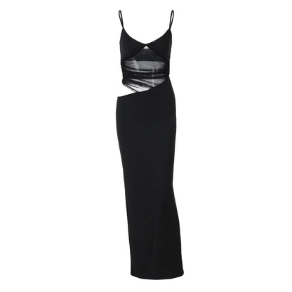 Sexy Black Sling Dress - Trendy Mesh Patchwork for Winter Fashion - Buy Center