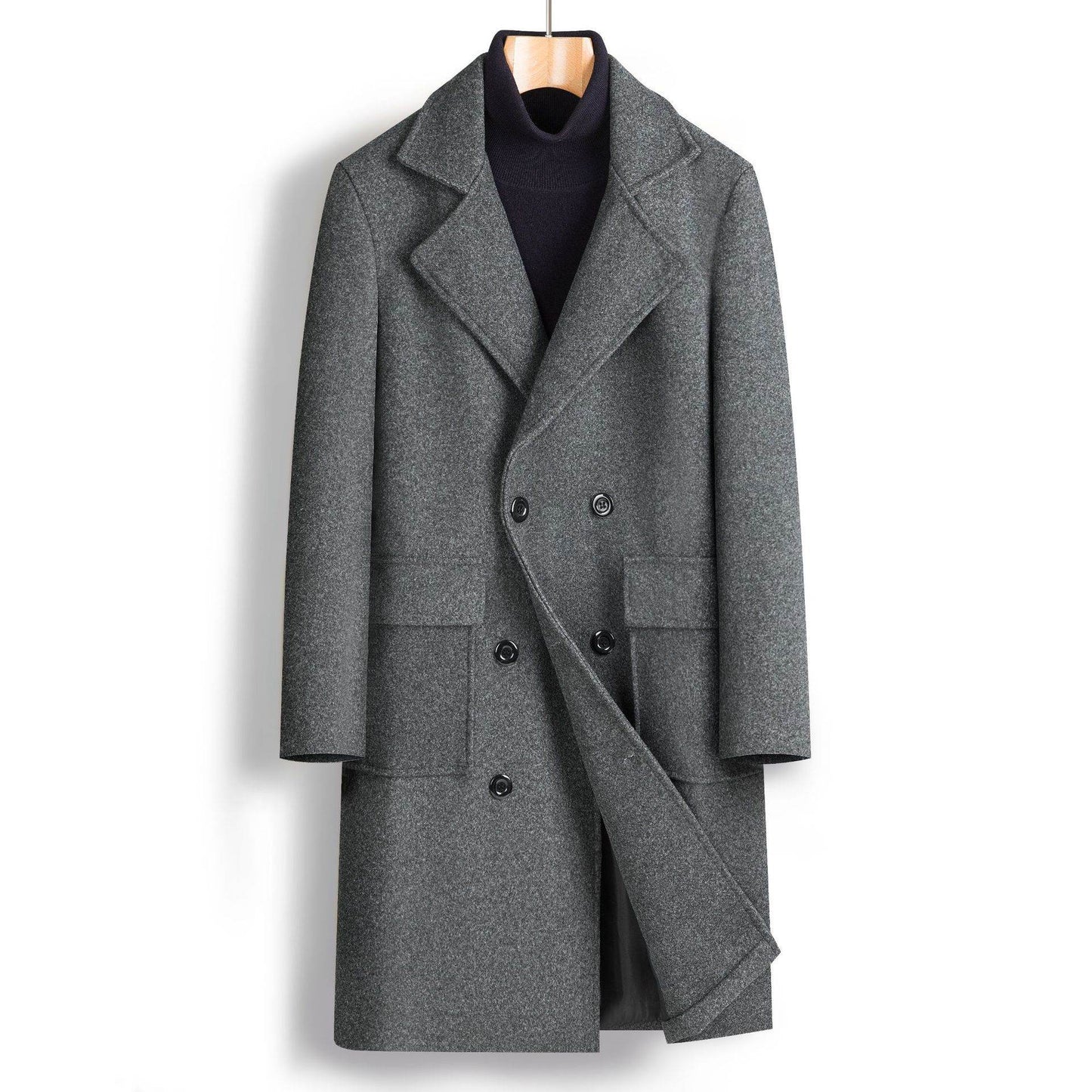 Stylish Men's Double Breasted Mid-Length Coat - Versatile & Hooded - Buy Center