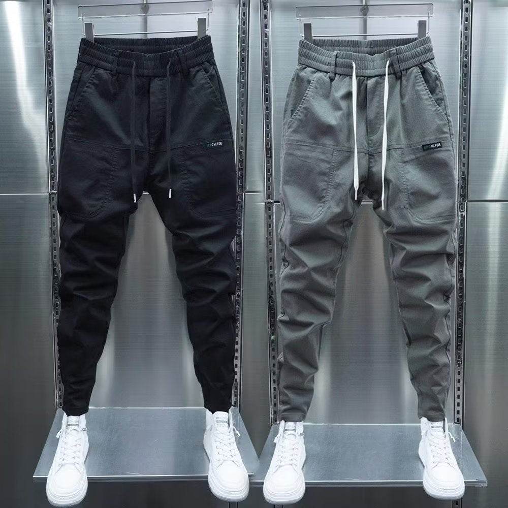 Stylish Solid Color Harem Trousers - Elastic Ankle Tie, Mid Waist Fit - Buy Center