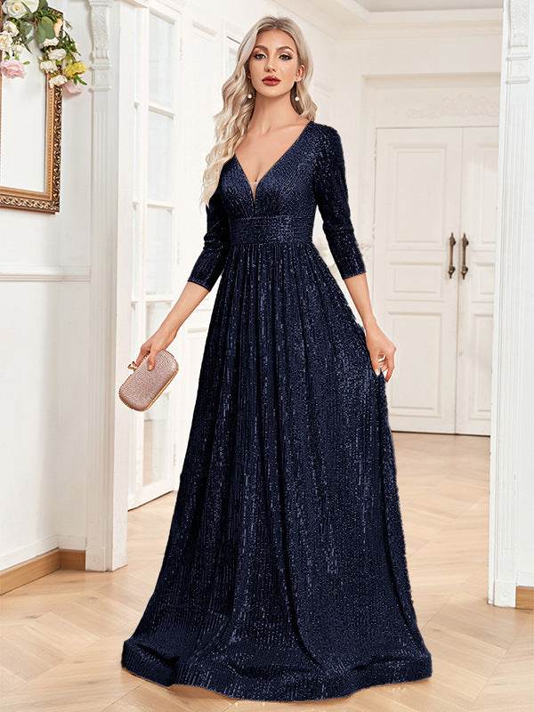 Buycenter V-neck Sequined Party Dress - High Waist, Elegant Evening Style - Buy Center