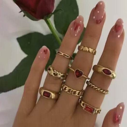 Buycenter Color Diamond Four-Piece Ring Set - Stylish Alloy Geometry - Buy Center