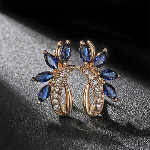 Elegant Water Drop Flower Earrings - Green Zircon Copper Jewelry - Buy Center