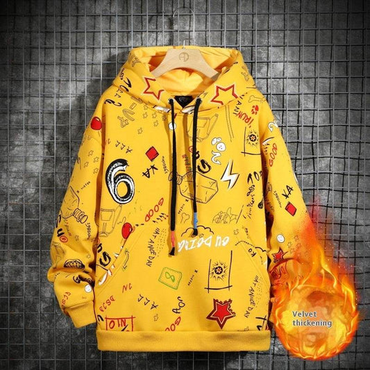 Men’s Fleece-Lined Graffiti Hoodie - Cozy Urban Style for Winter 2025 - Buy Center