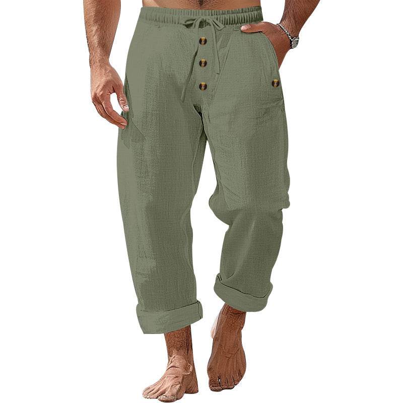 Buycenter Solid Color Cotton Linen Beach Pants - Casual Loose Fit Trousers - Buy Center