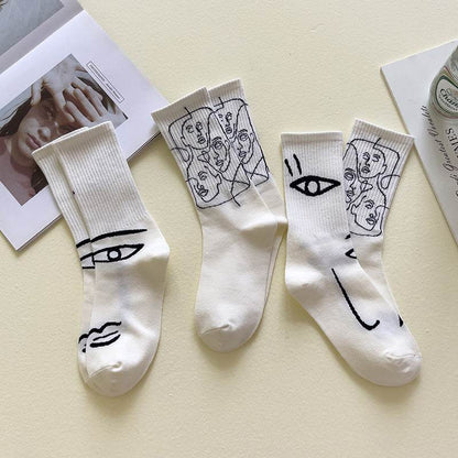 Boneless Suture Tube Socks - Trendy Abstract Lines, Free Size Comfort - Buy Center